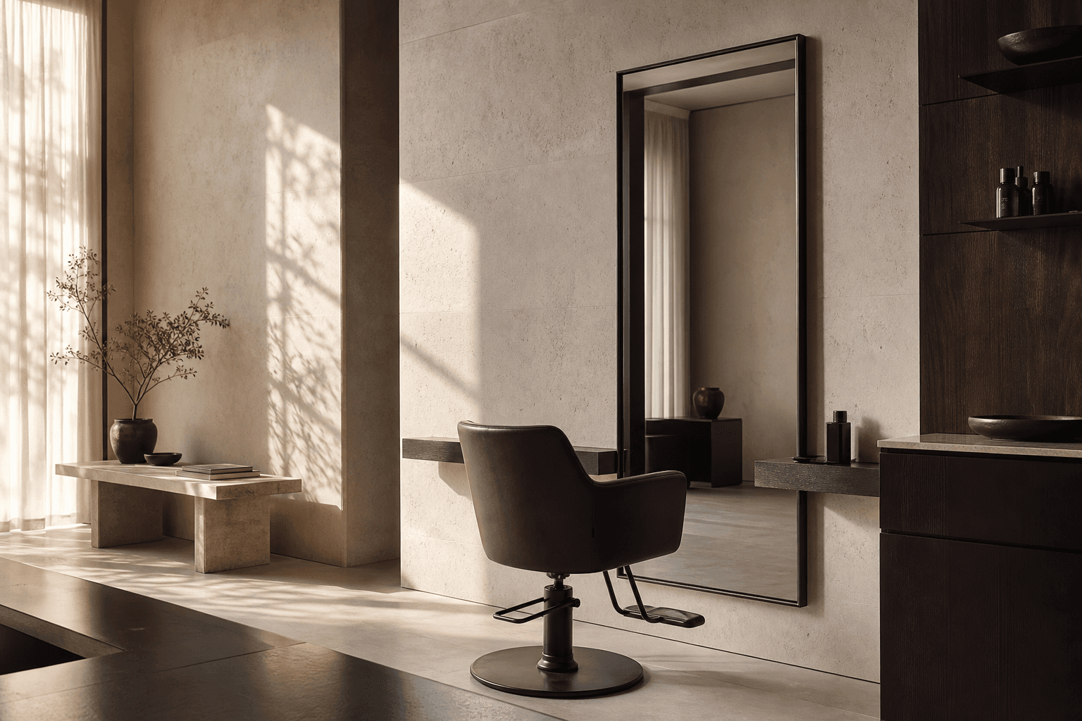 Editorial premium salon interior development image.